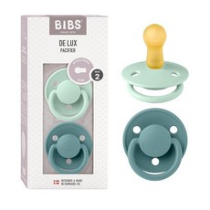 BIBS 젖꼭지 - De Lux 컬렉션 | BPA 프리 아기 젖꼭지 | 덴마크산 | 아이언/베이비 블루 컬러 프리미엄 수더 2개 세트 | 사이즈 0-6개월, Size 2 (6-18 Month), Nordic Mint / Island Sea