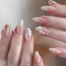 수제 네일 팁 봄 여름 고양이 눈 시리즈 롱숏 네일 아트 일상 통근데이트휴가 필수 아이템, 1개, 달빛 꽃그림자 중타원,S사이즈,10P