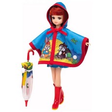 Licca 莉卡娃娃雨衣套裝，可愛雨傘雨靴，兒童時尚娃娃玩具, Blue, 1個