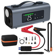 Gaayou 점프스타터 6in1: 피크 2000A 긴급시동 + 에어펌프(차량/바이크/공구) + 진공기 + LED라이트 + 송풍기 - 휴대용 멀티 비상키트+스마트 점프 케이블, 10000mAh, 1개