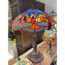 Tiffany 蜻蜓玻璃貼檯燈 合金燈柱質感桌燈