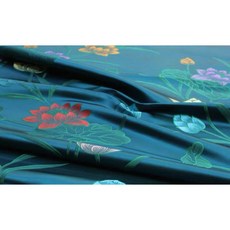 銘布 75CM 荷花織錦緞桌旗 桌巾 旗袍 中國服 抱枕 椅墊套 宗教宮廟 喜慶 提花織錦緞布料, 藍綠