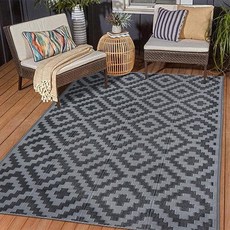 沙灘PP管編織野餐墊戶外春遊便攜防潮休閒創意庭院房車墊, 黑灰十字