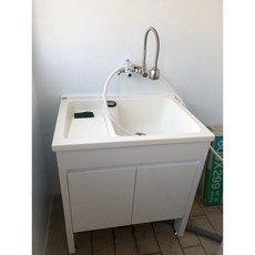 愛琴海廚房 U-380 80公分人造石洗衣台，台灣製固定式洗衣板，白色/灰色防水PVC, 1個, 白色,鋁腳 無背板