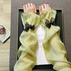 新款騎行防紫外線戶外蝴蝶結防曬夏季開車袖套喇叭口網紗防曬冰袖果綠色【蝴蝶結】均碼, 1個, 均碼