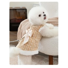 굿스펫 반려동물 강아지 겨울 트위드 리본 원피스, 블루, 1개