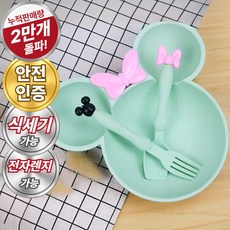 라온리코 엄마가 편한 식세기 가능 3구 아기 식기세트, 1세트, 캐릭터 3구 식판+수저+포크 세트, 오트밀 그린