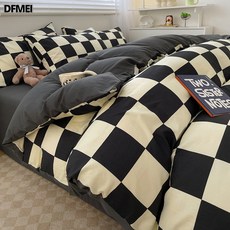DFMEI 裸睡款純水洗棉親膚非全棉宿舍牀上棋盤格-黑【可裸睡+已質檢】, 150*200cm單被套