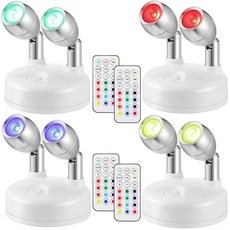 4팩 듀얼 헤드 배터리 작동 스포트라이트 실내 무선 RGB LED 원격 13가지 색상 액센트 조명 벽 복도에 회전 가능한 스틱 포함 페인팅 그림용(화이트) 134959, 화이트