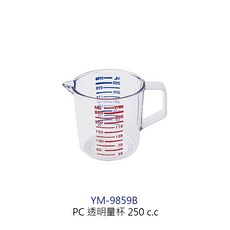帶刻度耐熱量水壺 帶耳, 1個, YM-9859 透明PC量杯 250ml
