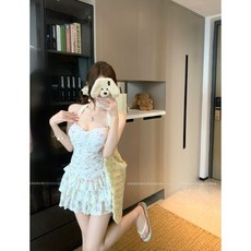 碎花吊帶連體泳衣女 甜美顯瘦遮肚保守純欲風溫泉度假泳裝