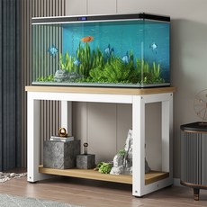 【可定製】魚缸架鋼木底櫃客廳金屬架子鐵藝置物架魚缸桌子底座底架儲物架子置物架 儲物架 魚缸架, 1個, 黑架+淺胡桃【圓角桌面】,100x40x50cm