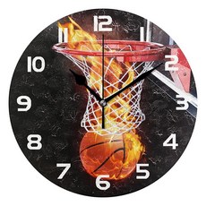 미식 축구장 벽시계 조용한 똑딱 거림 없음 스포츠 24.1cm(9.5인치) 원형 벽시계 배터리 작동 시계 장식 남아 방 가정 벽 욕실 주방 침실 거실 사무실 교실 파티오, 농구