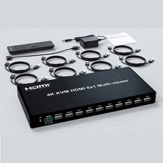 4K KVM HDMI 멀티 뷰어 스위치 8입력 1출력 1080P 스크린 디바이더 8x1 지원 USB 마우스 키보드, 검정색, with EU Plug
