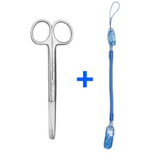의료용 시저 가위 14cm 스프링 집게줄 2p, 1개, 블루집게줄_시저가위