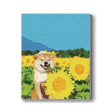 MANTO 台灣製造 大尺寸 DIY數字油畫 50x65cm 貓咪狗狗萌寵 初學者專用, 阿柴向日葵, 1套