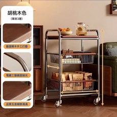 DIU 小推車零食收納架多層收納置物架客廳移動廚房菜籃子落地置物架, 中古風【三層二抽】置物架