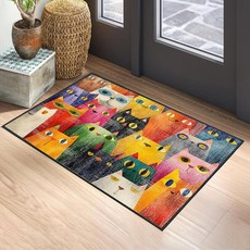 모던 기하학적 원형 미끄럼 방지 부분 러그 61.4 x 91.4cm(2 x 3피트) - 블루 오렌지 추상 패턴 낮은 파일 카펫 거실 사무실 입구 세탁 가능한 현대적인 바닥, 고양이