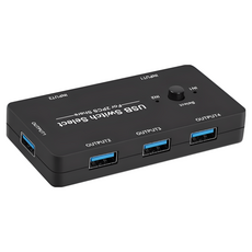 USB 2.0 切换器 2進4出，雙電腦共享USB設備，鍵鼠印表機通用，即插即用, 黑色, 1個