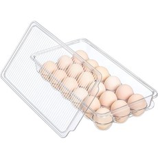 뚜껑이 있는 냉장고용 달걀 홀더 투명 플라스틱 보관 용기 냉장고 정리함 쌓을 수 트레이 18개의 보관함1팩 18개