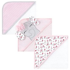 Hudson Baby 면 리치 후드 타월 라마 원 사이즈 [호환], One Size, 꽃무늬 예쁜 코끼리