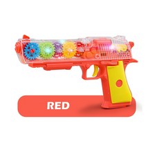 透明齒輪玩具槍 兒童益智玩具 發光音樂仿真手槍, 紅色, 1個