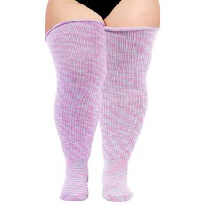 Moon Wood 여성용 플러스 사이즈 허벅지 높이 양말 두꺼운 허벅지용 엑스트라 롱 타이 다이 무릎 위 할로윈 에메랄드 그린_155429, 마카롱 퍼플_155429