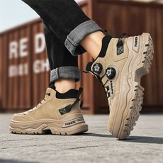 戶外運動鞋 男女款，旋轉鈕釦高幫越野鞋，防滑耐磨徒步登山鞋