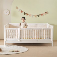 장인가구 뉴피터 SE0 어린이 원목 저상형 데이베드 올가드형 침대 SS +순면메모리폼 범퍼포함, 애쉬화이트(다릿발형)