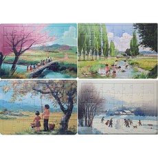 치매 예방 퍼즐 직소 퍼즐 두뇌 훈련 교구 부모님 선물 35조각 A4사이즈 4종 1세트, 봄여름가을겨울, 35피스