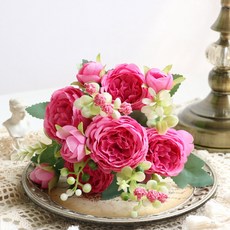 꽃병 가정 축제 웨딩 아치 모란 DIY 장식 장미 인공 3개 선물 정원 야외, 1pc 2, Rose Red