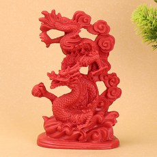 DIU 朱砂龍鳳擺件火鳳凰擺件家居裝飾品結婚禮物龍鳳呈祥擺件禮品, 龍
