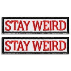 Bluyellow Stay Weird 패치 2개 자수 후크 및 루프 재미있는 모랄 전술 조끼 배낭 재킷 개 하네스 밀리터리 장비 2.5x7.6cm(1x3인치), Stay Weird (2개)