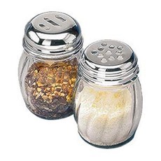 6온스 유리 향신료 셰이커와 천공 스테인리스 스틸 탑 및 파르메산 치즈 셰이커 슬롯형 / 뚜껑 소금 & 후추 셰이커가 포함된 2개 벌크 스월 레트로 스타일 디스펜서 세트
