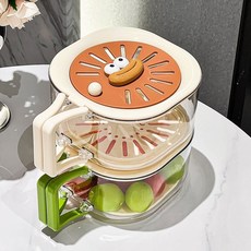 新款多功能瀝水籃廚房帶蓋手柄菜籃子可愛洗水果神器便攜保鮮盒, 1個, 多功能瀝水籃/乾濕分離/加厚材質,草莓粉【1個裝】二合一水果籃