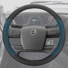 볼보 호환 핸들 커버 트럭 승용차 가죽 FH FM FH16 FMX FE FL 미끄럼방지 그립, 블랙 다크블루(천연가죽)