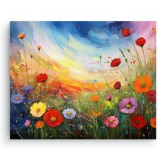 엘티에프티 들꽃 그림 풍경그림 유화 플랜테리어 꽃그림 캔버스액자 인테리어 카페 거실 예쁜 꽃그림 액자, 1. 들꽃풍경:푸른하늘