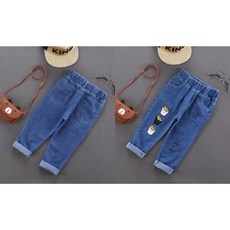 萱寶媽咪baby 韓版兒童卡通印花牛仔長褲 四季百搭休閒童褲