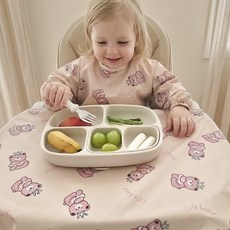 아이레빗 국내생산 유아용 아기 식탁일체형 자기주도 방수 턱받이 풀커버 긴팔, 1개, 1개입, 곰돌이 핑크