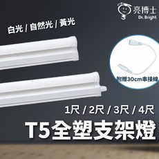 亮博士 LED支架燈 4尺 串接燈 間接照明 6500K 白光, 1個, T5 層板燈(4尺)含串接線,6500K  白光