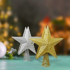 奢尚匯品 聖誕節裝飾金色五角星樹頂星雪花投影燈，臺灣出貨，聖誕樹頂星燈掛件, 銀色五角星樹頂星-美規雪花, 1個