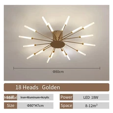 거실 조명 LED 천장 현대 아크릴 북유럽 크리 에이 티브 팬 모양의 홈 방, 10 Gold 18 head, 01 Dimmable with remote