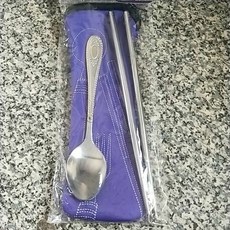 不鏽鋼餐具組 湯匙 叉子 筷子 潛水衣布料餐具袋 四件組 便攜餐具, 紫色餐具袋3件組, 1個