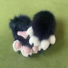 코스프레 퍼슈트 고양이 손 발톱 소리나는 털 장갑 할로윈, 1개, F_블랙 파우더 패드에 손톱이 있습니다. 하나