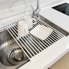 집앤 주방 싱크대 실리콘 롤매트 식기 건조대 18롤 대형 52x33, 화이트 C325, 화이트, 1단