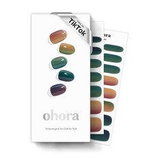 Ohora 반경화 젤 네일 스트립 (N 가을 옴브레) - 그린/브라운 모든 UV/LED 램프와 함께 작동 살롱 품질 오래 지속 쉬운 부착 및 제거 프렙 패드 2개 파일