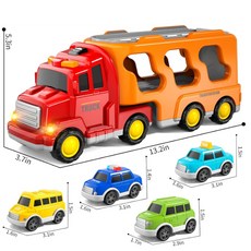 DIU 消防車燈光音樂運輸貨櫃工程車慣性小汽車兒童玩具, 1個, 【橙色收納小轎車】1只大車+4只小車-彩盒:如圖