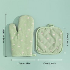 耐高溫隔熱手套 加厚防燙 烤箱專用 微波爐手套 廚房防熱 烘焙料理工具 安全防護+小雏菊-浅绿#全棉+默认尺寸, 1個, 小雏菊-浅绿#全棉:默认尺寸