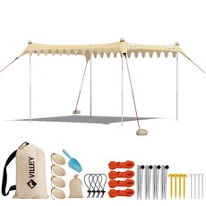 VILLEY 6인용 휴대용 차양막 해변 텐트 자외선 차단 방풍 부속품 및 보관 가방 간편한 조립 피크닉 캠핑 마당 야외행사 비치 차박 수영장 해수욕장용, 3.3m*3m, 카키색