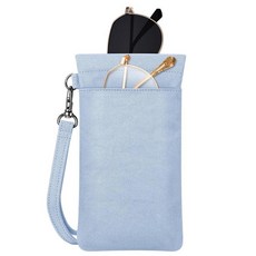 Fintie 휴대용 스트랩이 있는 이중 안경 파우치 휴대용 스퀴즈 탑 극세사 소프트 안경 케이스 선글라스 파우치 블루.